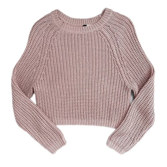 Divided H&M Women Cable Knit Sweater XS Dusty Pink Cropped Crew Neck Long Sleeve - Picture 1 of 5